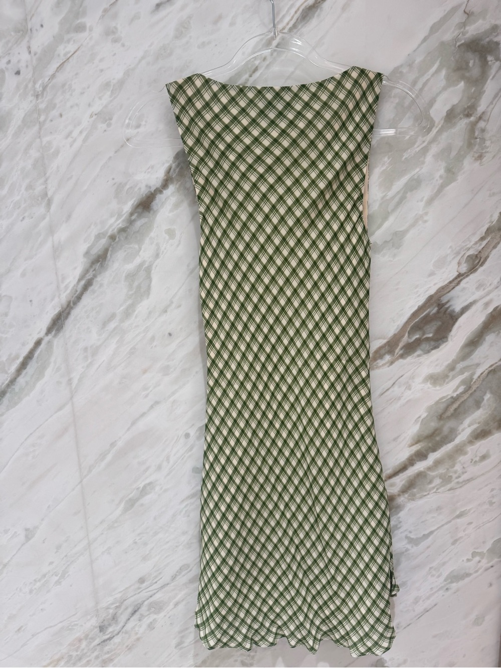 Reformation Green and Cream Plaid Sleeveless Slip Dress - Picture 2 of 3